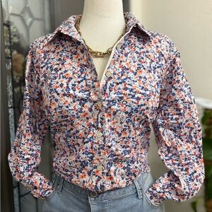 Talbots Multi Colored Ditsy Floral Button Front Cotton Blouse